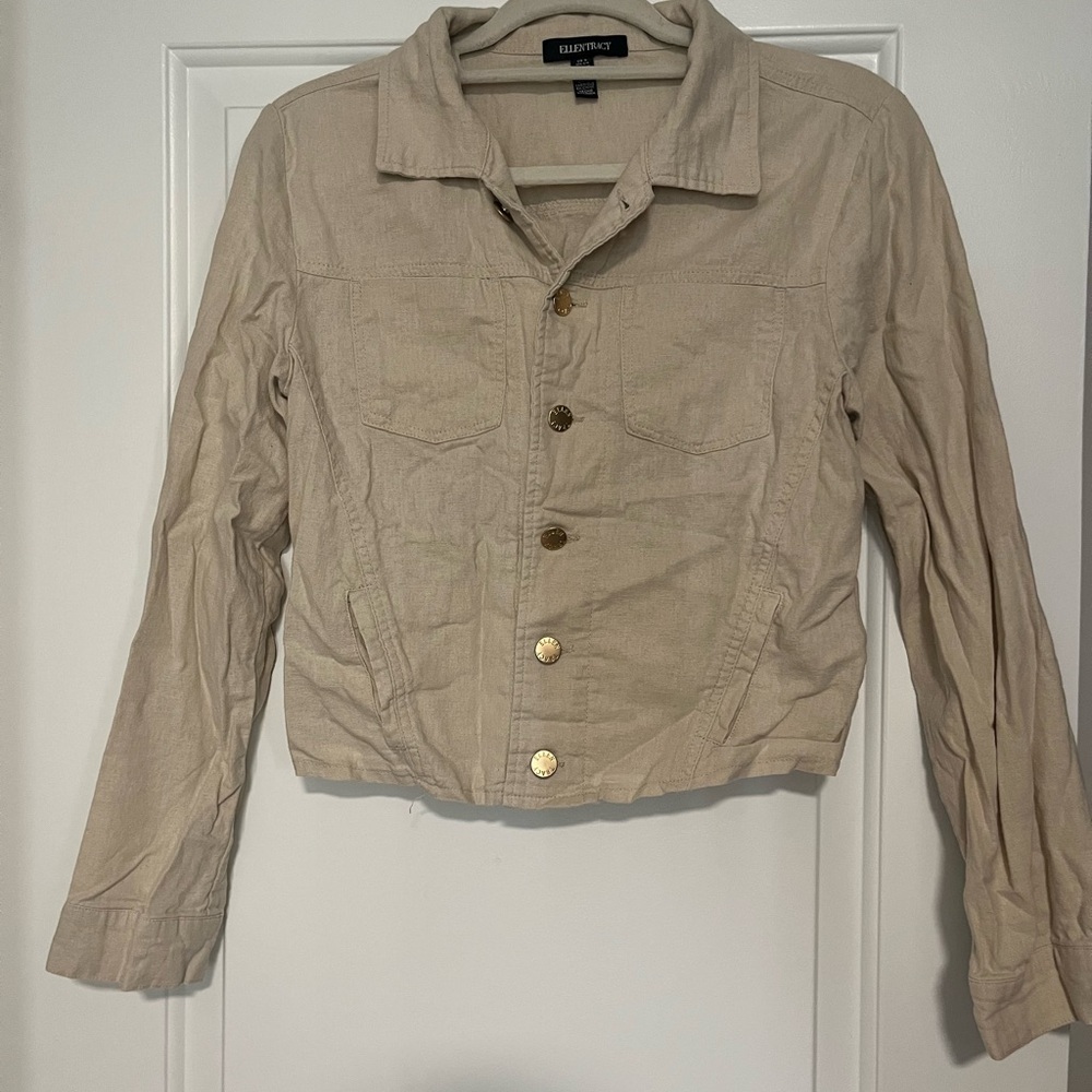 Ellen Tracy Beige Linen Jacket with Gold Buttons
